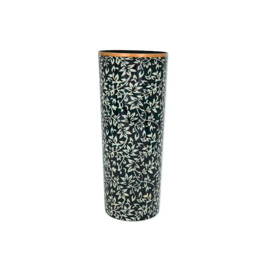 Vase Rameau Carbone Boncoeurs - Grand vase h.26cm orné de motifs végétaux blancs sur fond noir