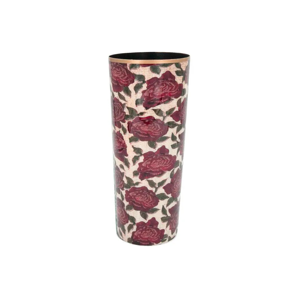 Vase Roses Boncoeurs - Grand vase h.26cm orné de roses rouges sur fond beige