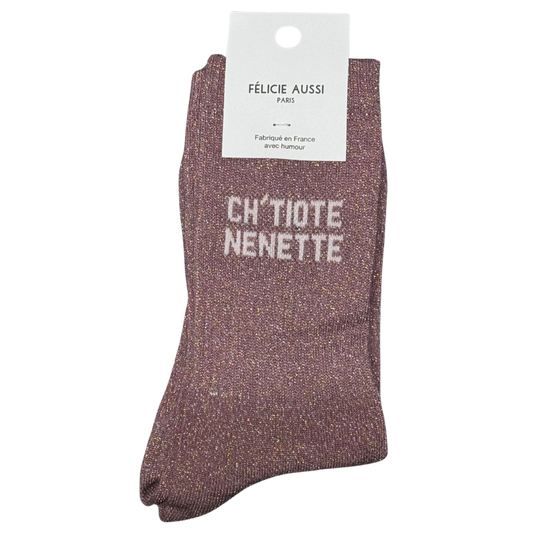 Chaussettes roses à paillettes pour femmes Ch'tiote Nenette Félicie Aussi 36/40