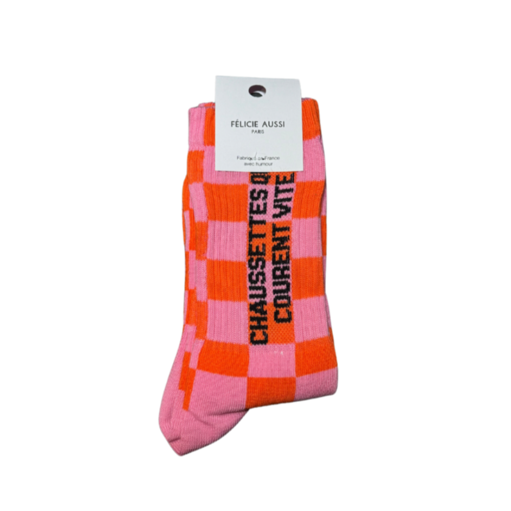 Chaussettes damier rose pour femmes Qui Courent Vite Félicie Aussi 36/40