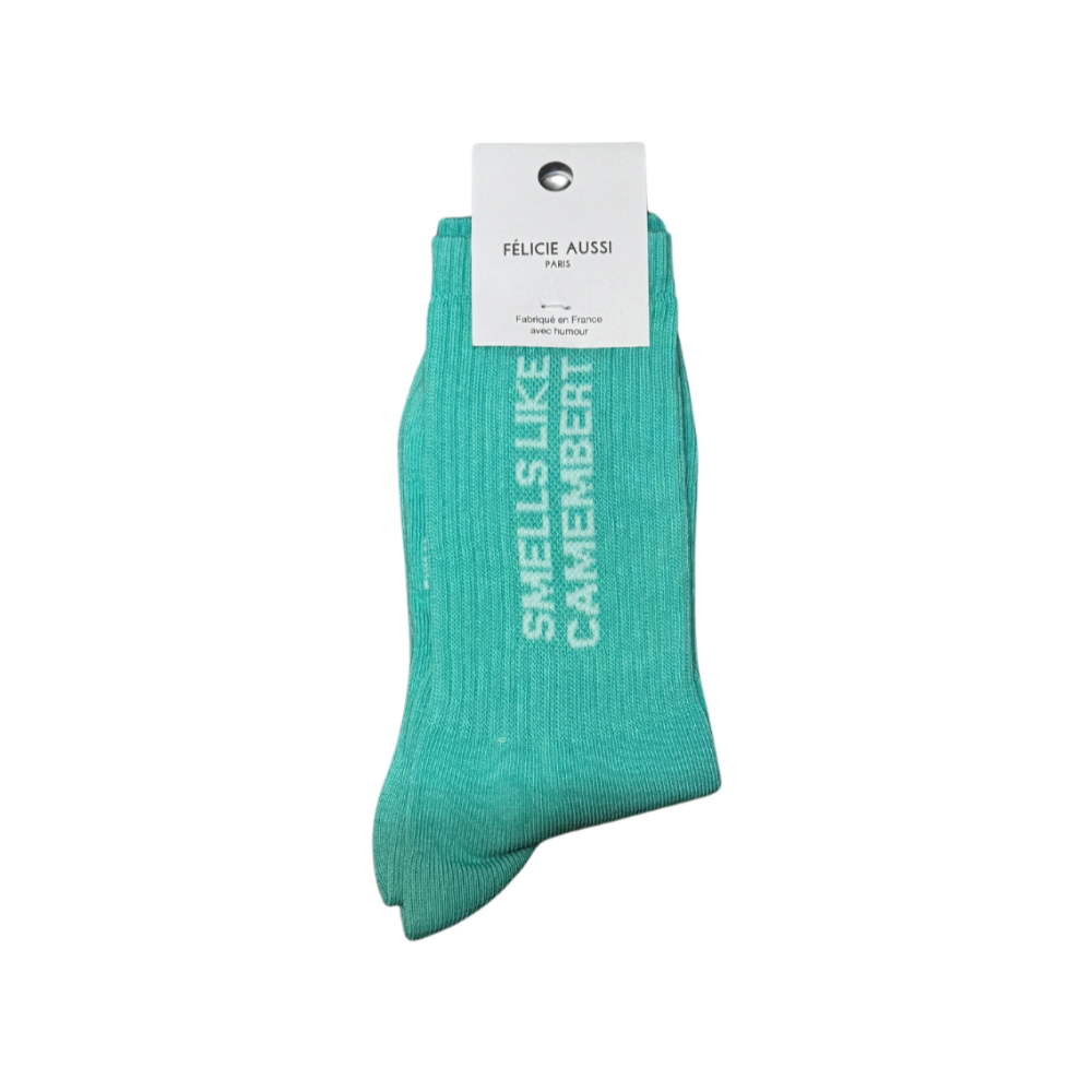 Chaussettes cyan pour femmes Smells Like Camembert Félicie Aussi 36/40