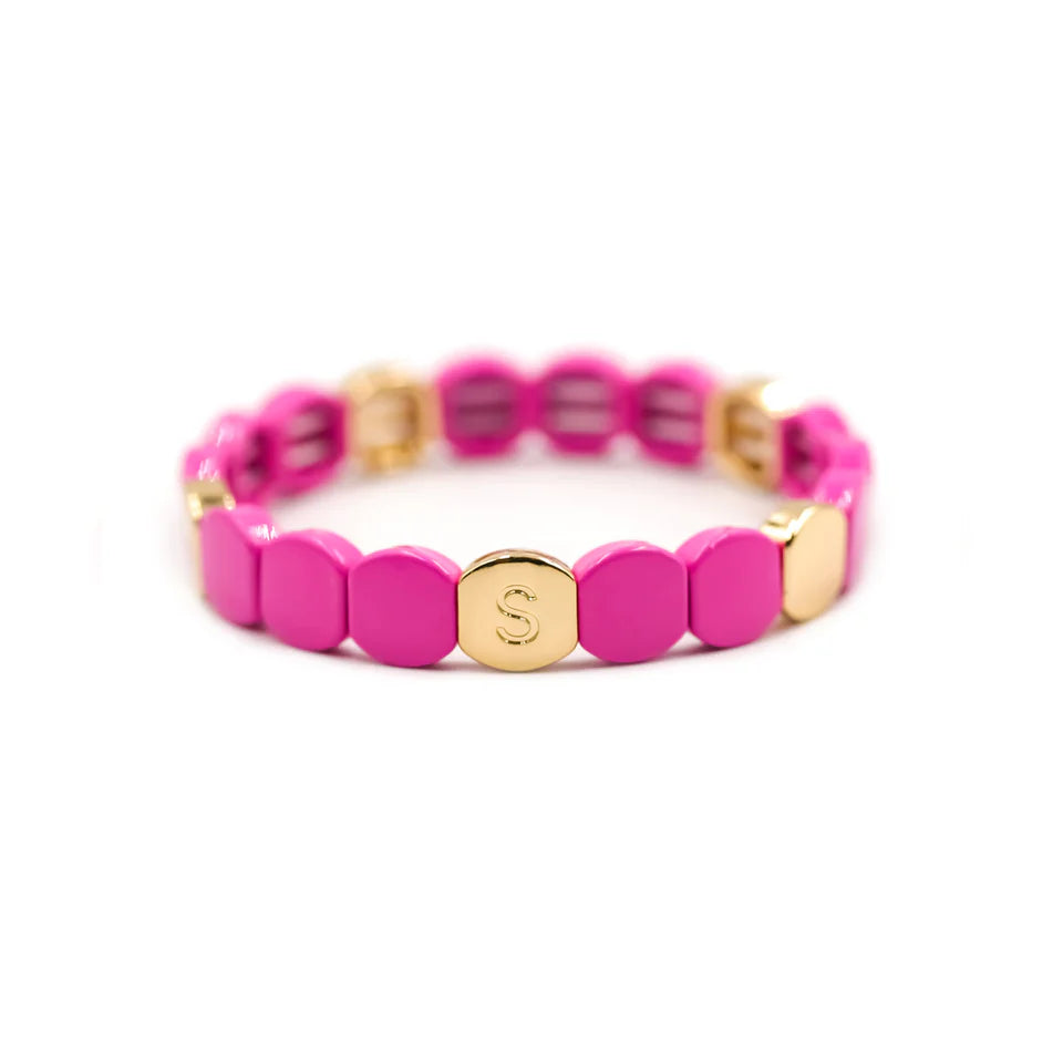  Bracelet Simone à Bordeaux Colorful Rose Bonbon en métal émaillé