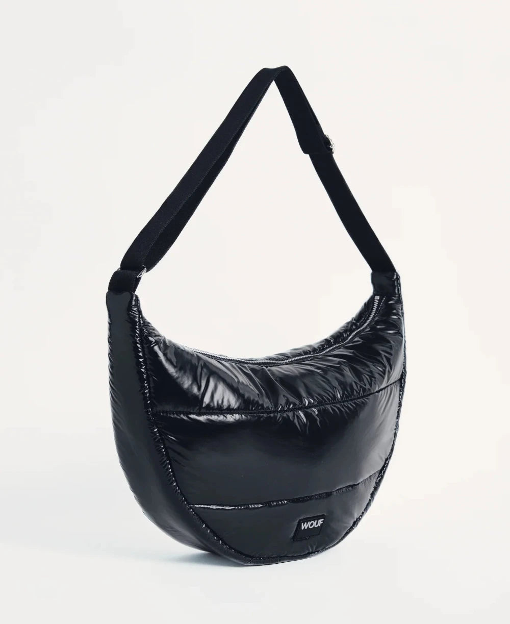 Wouf grand sac à bandoulière collection Black Glossy avec son effet métallisé noir