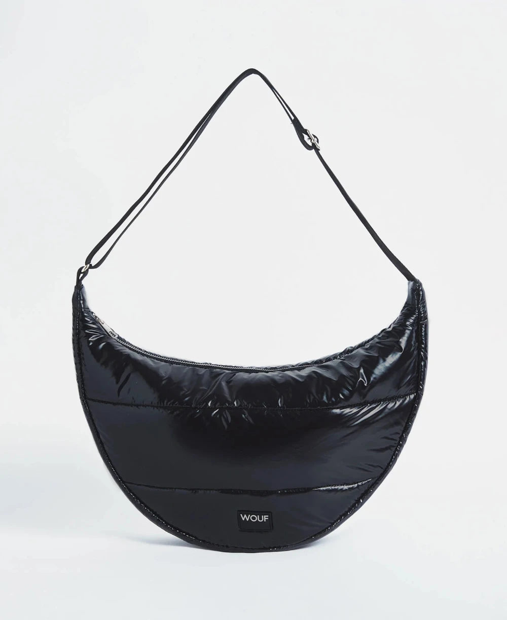 Wouf grand sac à bandoulière collection Black Glossy avec son effet métallisé noir