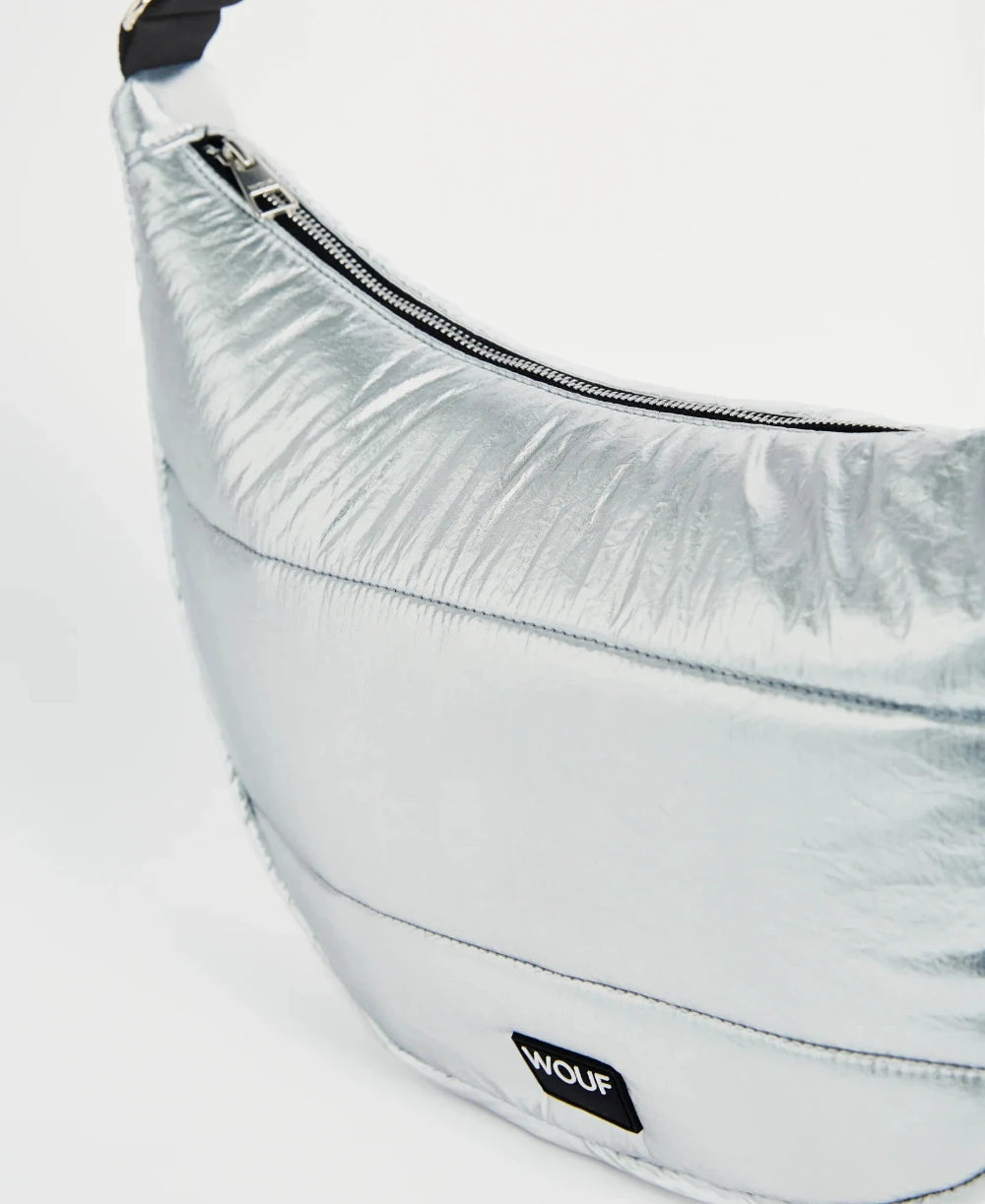 Wouf grand sac à bandoulière collection Silver Glossy avec son effet métallisé argenté