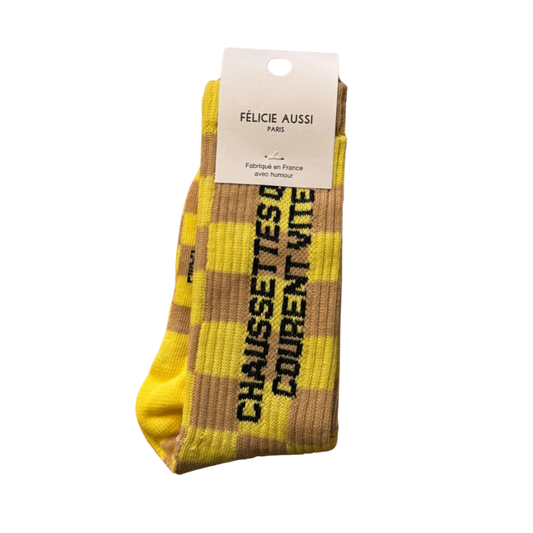 Chaussettes damier jaune pour enfants Qui Courent Vite Félicie Aussi 27/34