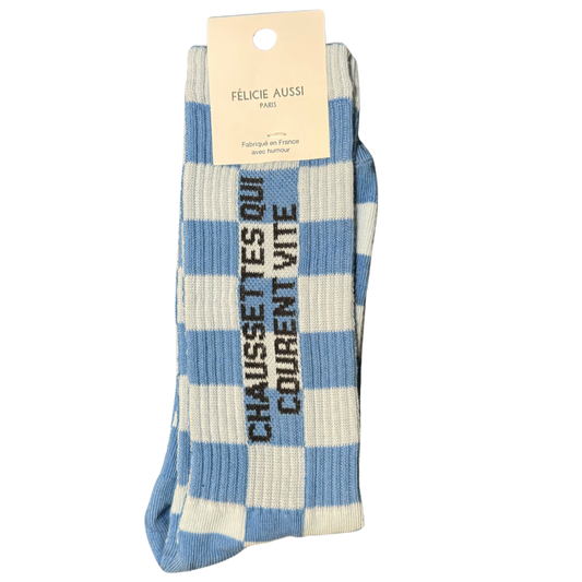 Chaussettes damier bleu pour hommes Qui Courent Vite Félicie Aussi 40/45