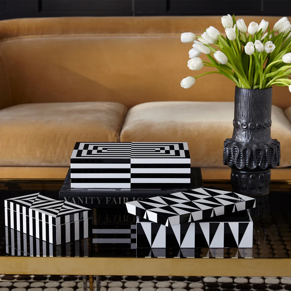 Boite en laqué noir et blanc Op Art - Jonathan Adler