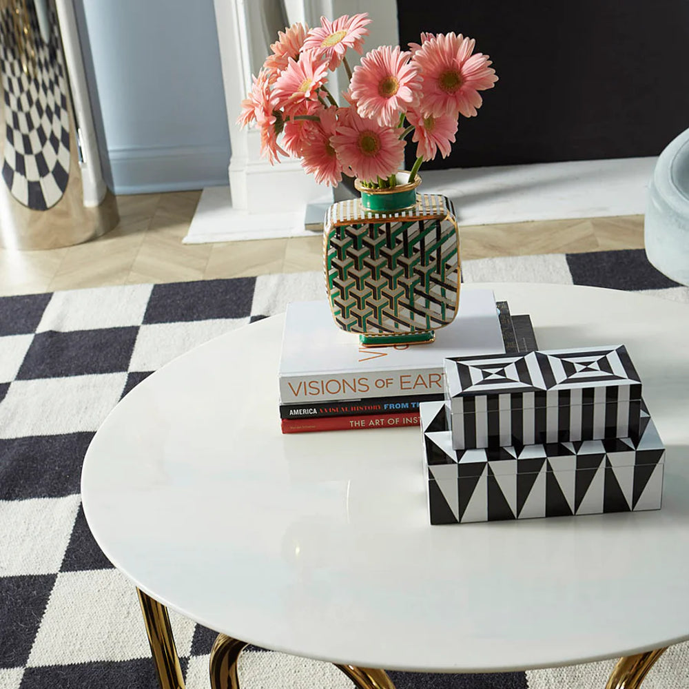 Boite en laqué noir et blanc Op Art - Jonathan Adler