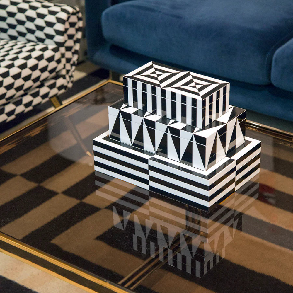 Boite en laqué noir et blanc Op Art - Jonathan Adler