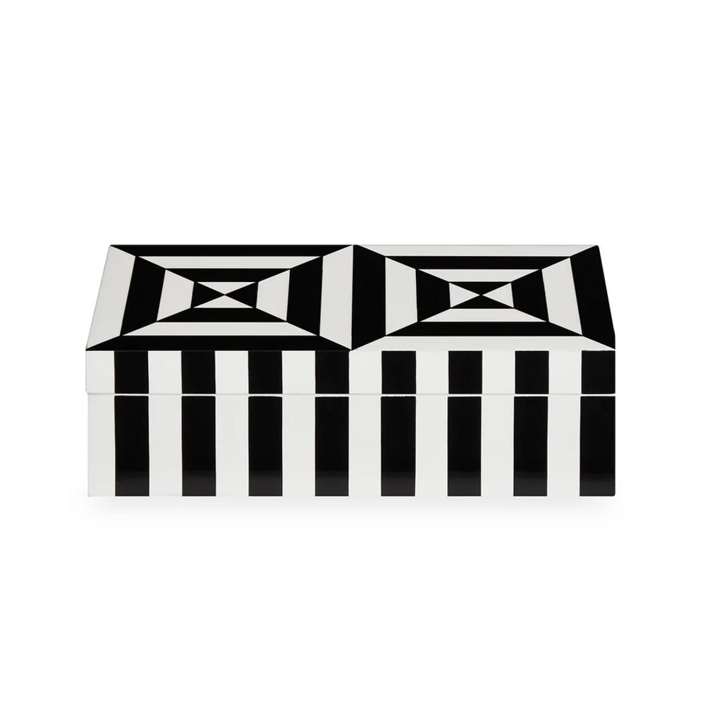 Boite en laqué noir et blanc Op Art - Jonathan Adler