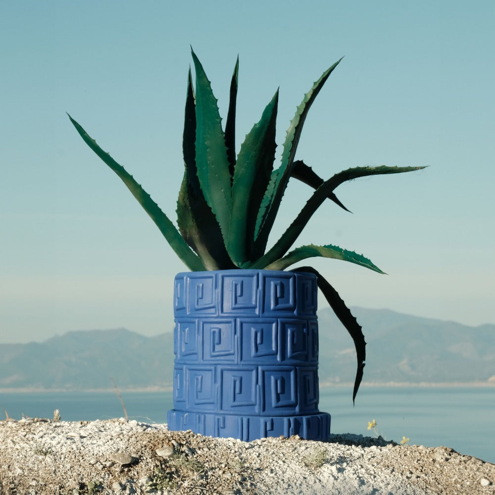 Greca Magna Graecia Seletti - Pot avec soucoupe en terracotta bleu Cobalt