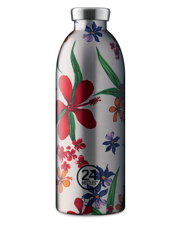 Amnésia Clima 850ml - Bouteille isotherme 12h au chaud 24 au froid - en acier inoxydable - motif floral sur fond acier - 24 Bottles